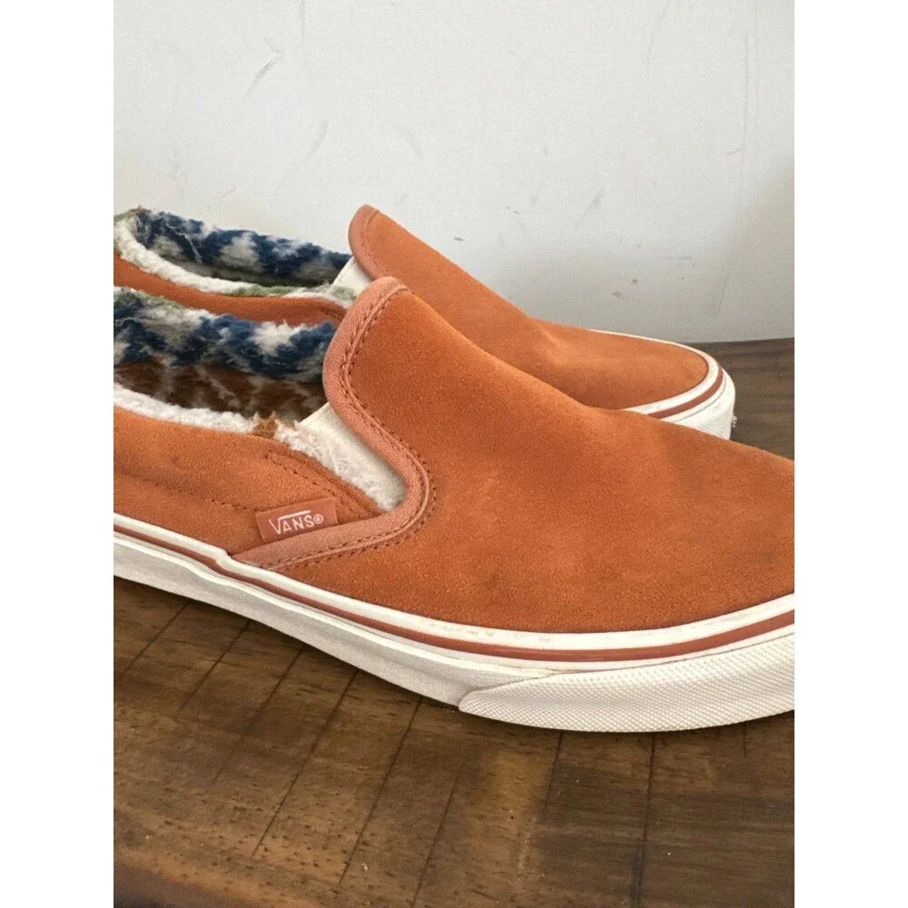 Vans Classic Slip-On Sherpa Lined Suede Rust Orange Men's 6.5 Women's 8 EU 38.5